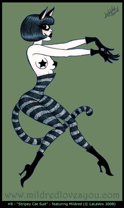 Pin-Up #8 - 'Stripey Cat Suit' - featuring Mildred Mahler - a MildredLovesYou.com cartoon pin-up by LaLaVox.
