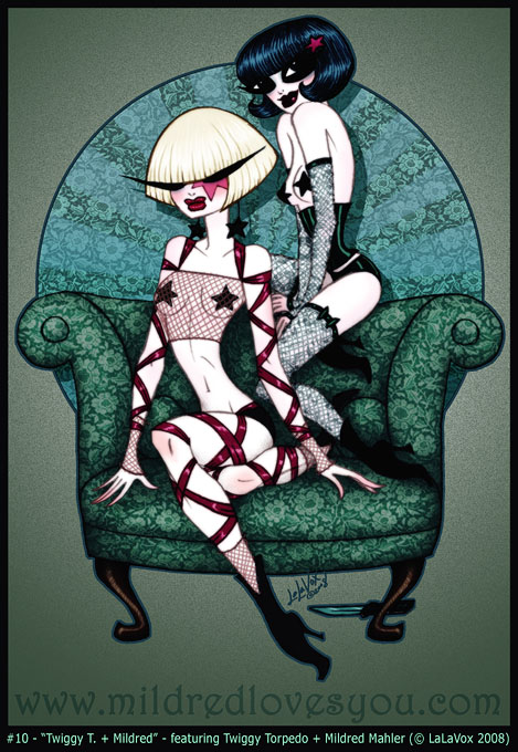 Pin-Up #10 - 'Twiggy T. + Mildred' - featuring Twiggy Torpedo and Mildred Mahler - a MildredLovesYou.com cartoon pin-up by LaLaVox.