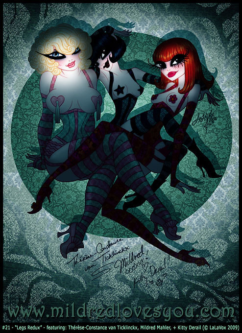 Pin-Up #21 - 'Legs Redux' - featuring Therese-Constance van Ticklinckx, Mildred Mahler, and Kitty Derail - a MildredLovesYou.com cartoon pin-up by LaLaVox.