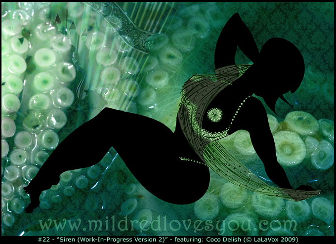 Pin-Up #22 - 'Siren (Work-In-Progress Version 2)' - featuring Coco Delish - a MildredLovesYou.com cartoon pin-up illustration by LaLaVox.