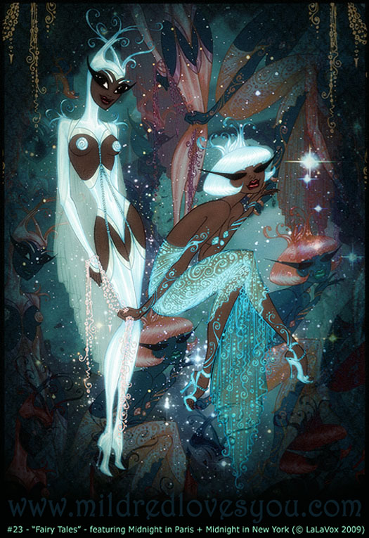 Pin-Up #23 - 'Fairy Tales' - featuring Midnight in Paris and Midnight in New York - a MildredLovesYou.com cartoon pin-up by LaLaVox.