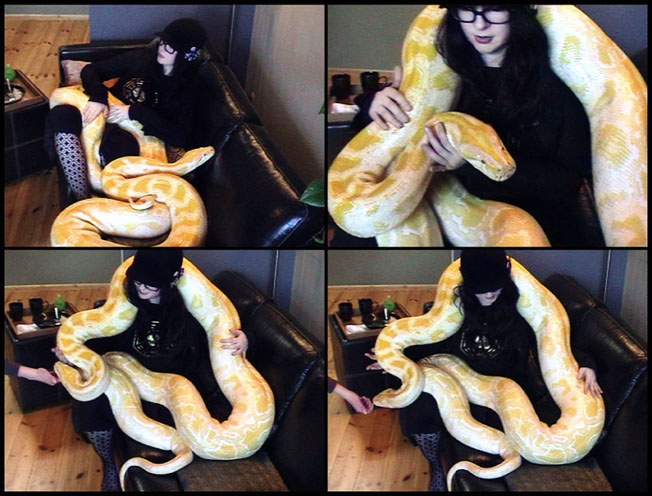 A photo of LaLaVox meeting Julius the Python - June 13th, 2009.